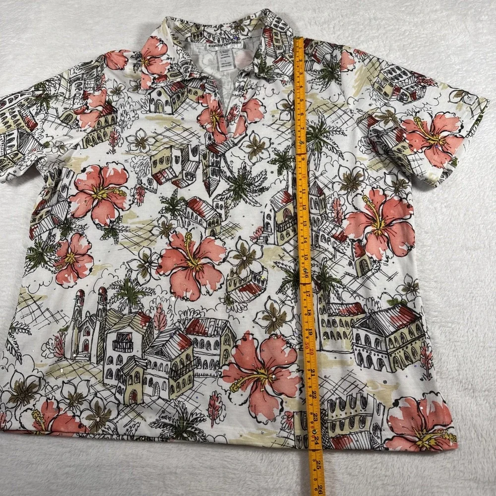 Cathy Daniels L Tropical Hibiscus Print Sparkle Embellished Stretch Top‎ - Picture 4 of 9